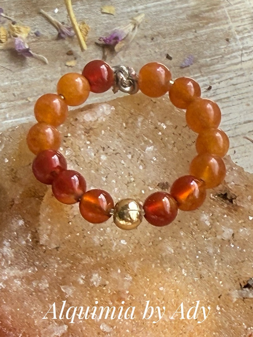 Warm Amber and Gold Beaded Ring